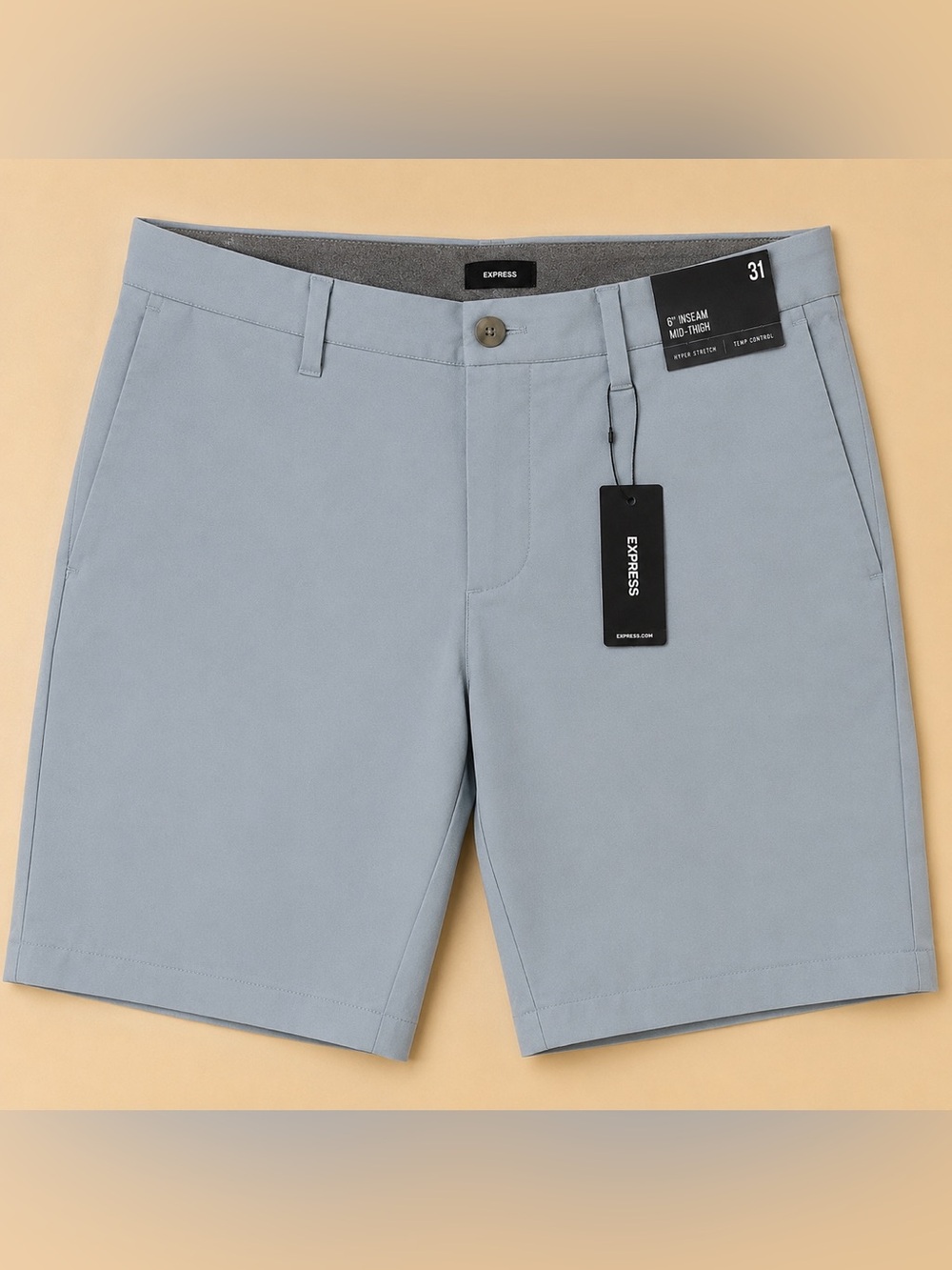 NWT Express Hyper Stretch Temp Control 6” Mid-Thigh Shorts Size 31 Blue